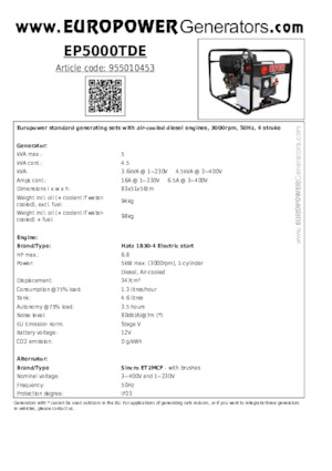 Generatoare de curent diesel Europower EP5000TDE (S)