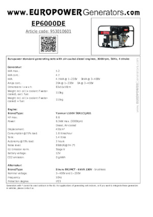 Generatoare de curent diesel Europower EP6000DE (S)