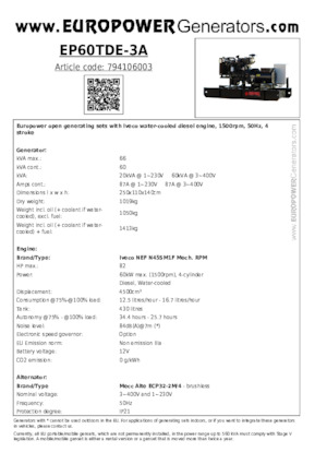 Generatoare de curent diesel Europower EP60TDE-3A (MA)