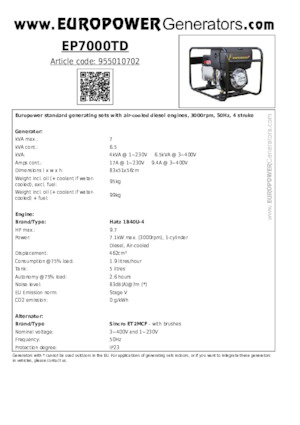 Generatoare de curent diesel Europower EP7000TD (S)