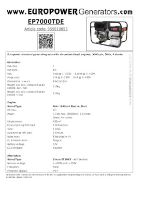 Generatoare de curent diesel Europower EP7000TDE (S)