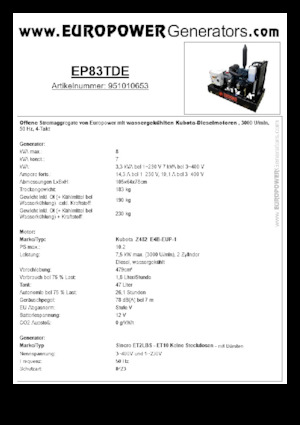 Generatoare de curent diesel Europower EP83TDE (S)