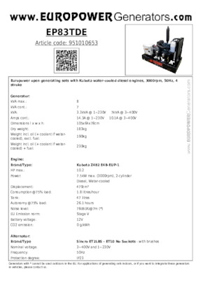 Generatoare de curent diesel Europower EP83TDE (S)