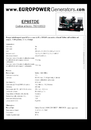 Generatoare de curent diesel Europower EP85TDE (LS)