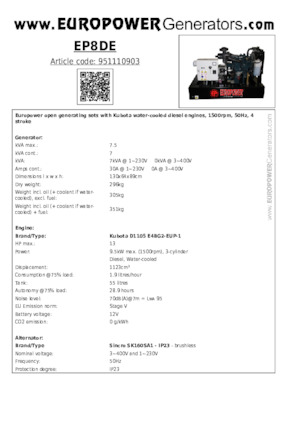 Generatoare de curent diesel Europower EP8DE (S)