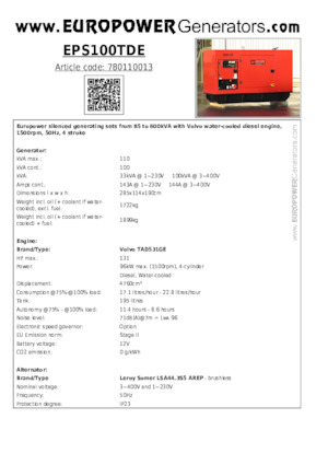Generatoare de curent diesel Europower EPS100TDE (LS)