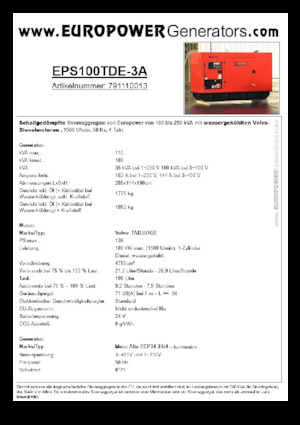 Generatoare de curent diesel Europower EPS100TDE-3A (MA)