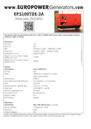 Generatoare de curent diesel Europower EPS100TDE-3A (MA)