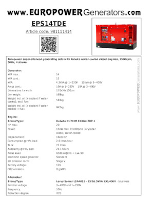 Generatoare de curent diesel Europower EPS14TDE (LS)