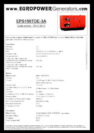 Generatoare de curent diesel Europower EPS150TDE-3A (LS)