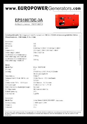 Generatoare de curent diesel Europower EPS180TDE-3A (LS)