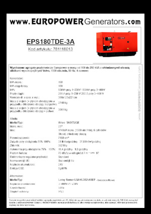 Generatoare de curent diesel Europower EPS180TDE-3A (LS)