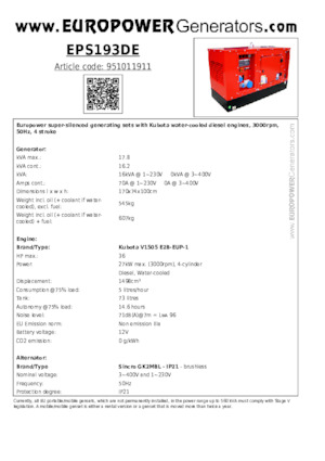 Generatoare de curent diesel Europower EPS193DE (S)