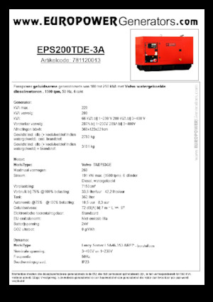 Generatoare de curent diesel Europower EPS200TDE-3A (LS)