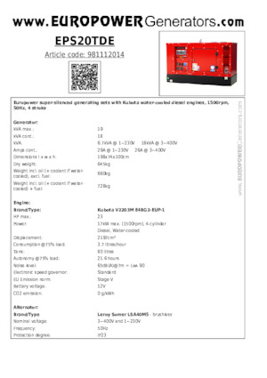 Generatoare de curent diesel Europower EPS20TDE (LS)