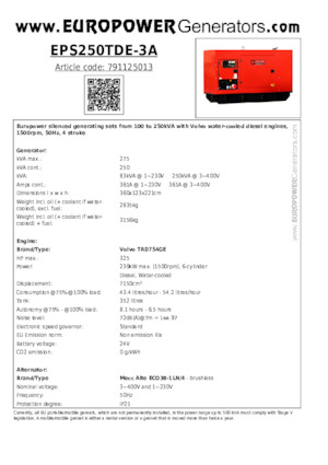 Generatoare de curent diesel Europower EPS250TDE-3A (MA)