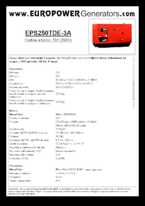 Generatoare de curent diesel Europower EPS250TDE-3A (MA)