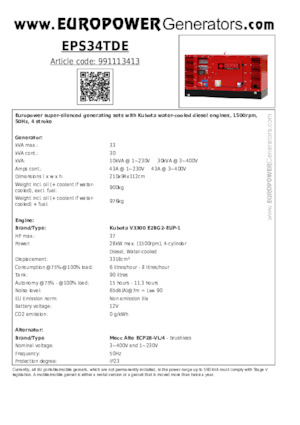 Generatoare de curent diesel Europower EPS34TDE (MA)