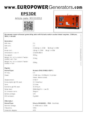 Generatoare de curent diesel Europower EPS3DE (S)