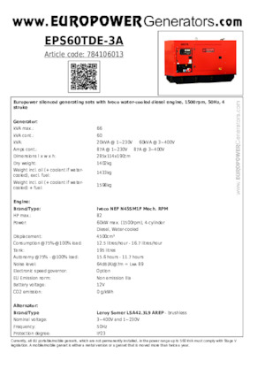 Generatoare de curent diesel Europower EPS60TDE-3A (LS)