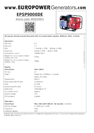 Generatoare de curent diesel Europower EPSP9000DE (MA)