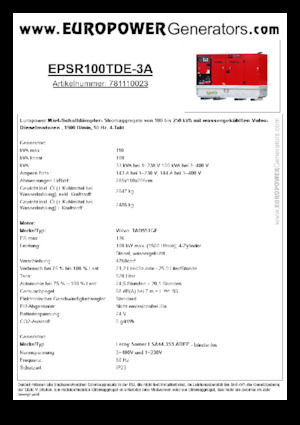 Generatoare de curent diesel Europower EPSR100TDE-3A (LS)