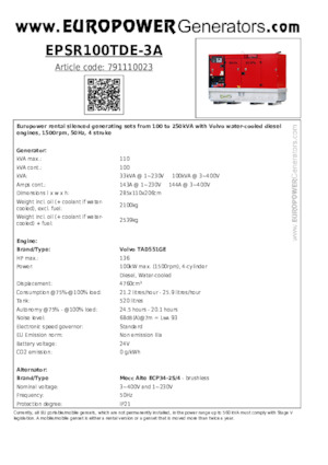 Generatoare de curent diesel Europower EPSR100TDE-3A (MA)