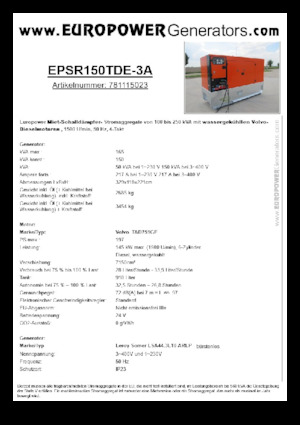 Generatoare de curent diesel Europower EPSR150TDE-3A (LS)