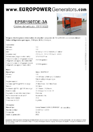 Generatoare de curent diesel Europower EPSR150TDE-3A (LS)