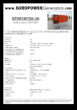 Generatoare de curent diesel Europower EPSR150TDE-3A (MA)