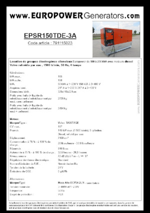 Generatoare de curent diesel Europower EPSR150TDE-3A (MA)