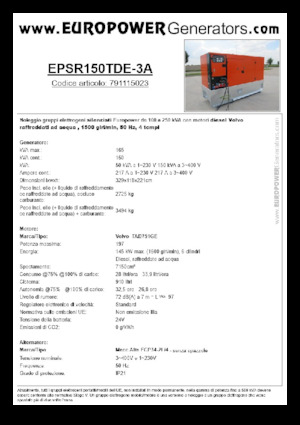 Generatoare de curent diesel Europower EPSR150TDE-3A (MA)