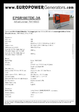 Generatoare de curent diesel Europower EPSR180TDE-3A (LS)