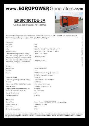 Generatoare de curent diesel Europower EPSR180TDE-3A (LS)