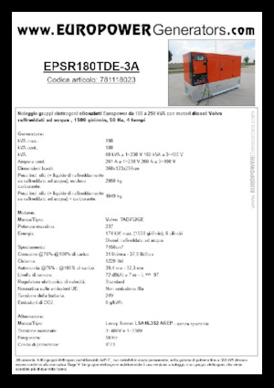 Generatoare de curent diesel Europower EPSR180TDE-3A (LS)