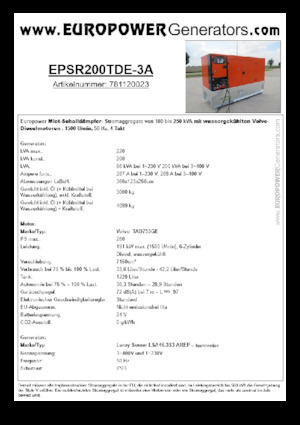 Generatoare de curent diesel Europower EPSR200TDE-3A (LS)