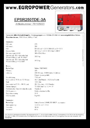 Generatoare de curent diesel Europower EPSR250TDE-3A (LS)