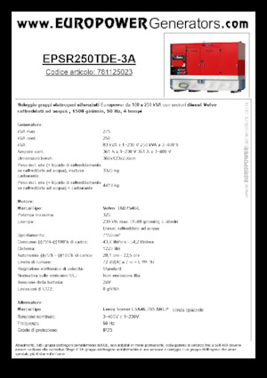 Generatoare de curent diesel Europower EPSR250TDE-3A (LS)