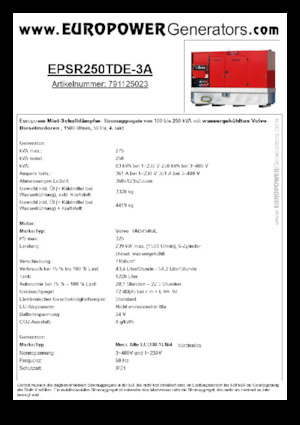 Generatoare de curent diesel Europower EPSR250TDE-3A (MA)