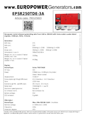 Generatoare de curent diesel Europower EPSR250TDE-3A (MA)