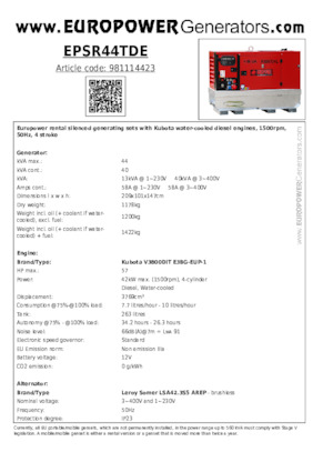 Generatoare de curent diesel Europower EPSR44TDE (LS)