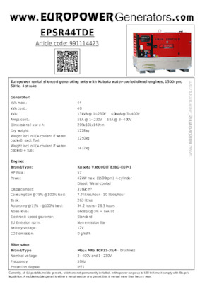 Generatoare de curent diesel Europower EPSR44TDE (MA)