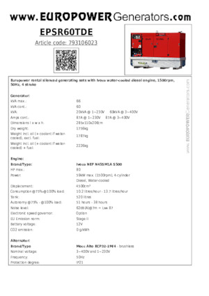 Generatoare de curent diesel Europower EPSR60TDE (MA)