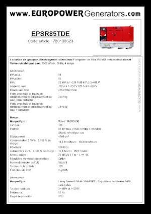 Generatoare de curent diesel Europower EPSR85TDE (LS)