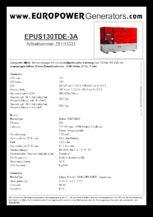 Generatoare de curent diesel Europower EPUS130TDE-3A (LS)
