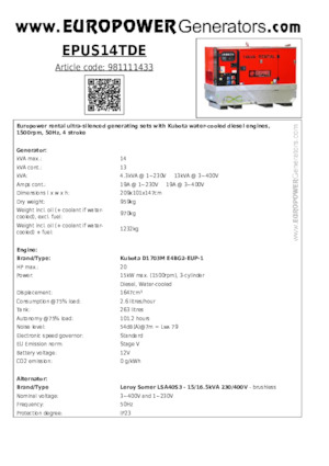 Generatoare de curent diesel Europower EPUS14TDE (LS)