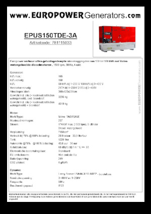 Generatoare de curent diesel Europower EPUS150TDE-3A (LS)