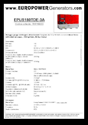 Generatoare de curent diesel Europower EPUS180TDE-3A (LS)