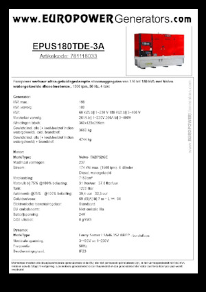 Generatoare de curent diesel Europower EPUS180TDE-3A (LS)