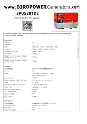 Generatoare de curent diesel Europower EPUS20TDE (LS)